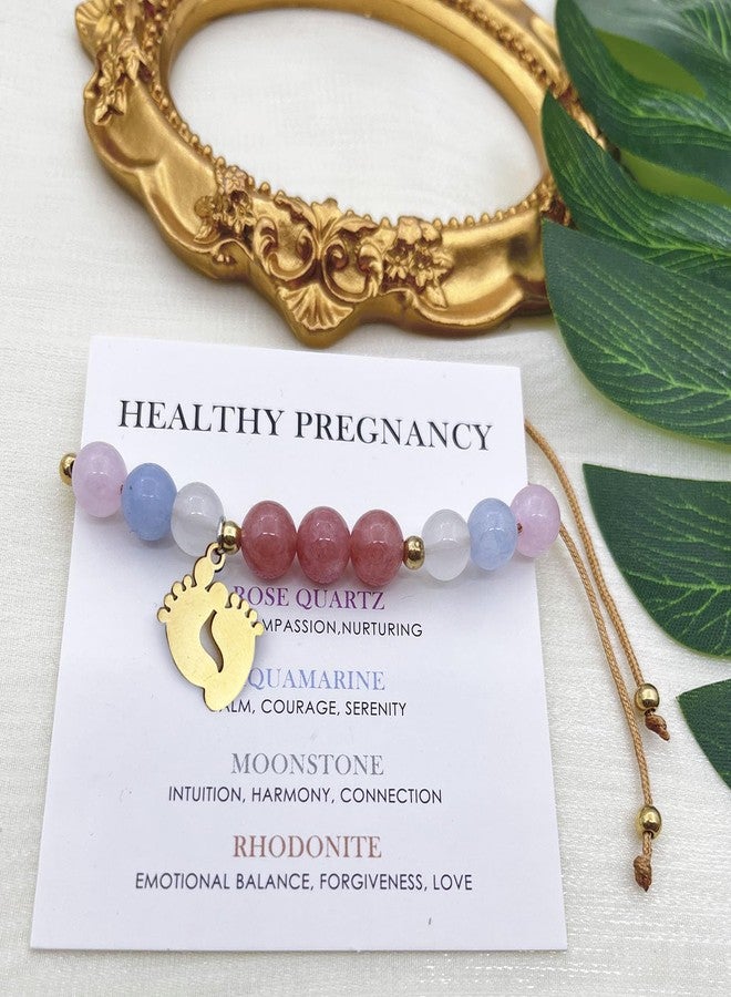 PINCHUAN Healthy Pregnancy Gifts Healing Crystals Pregnancy Bracelet Healthy Pregnancy Bracelet New Mama Bracelets Pregnant Mom Gifts Pregnancy Gift for Expecting Mom Mothers Day-Gold - Image 5